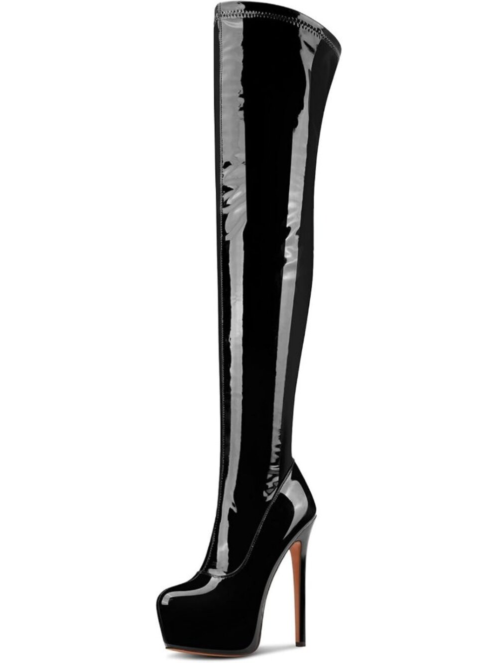 Sexy Patent Leather Thigh High Stiletto Boots with Side Zipper - 5.9" Heels